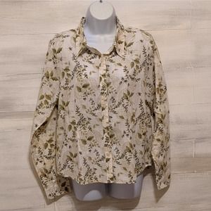 Magellan Botanical Print Long Sleeve Blouse Size L